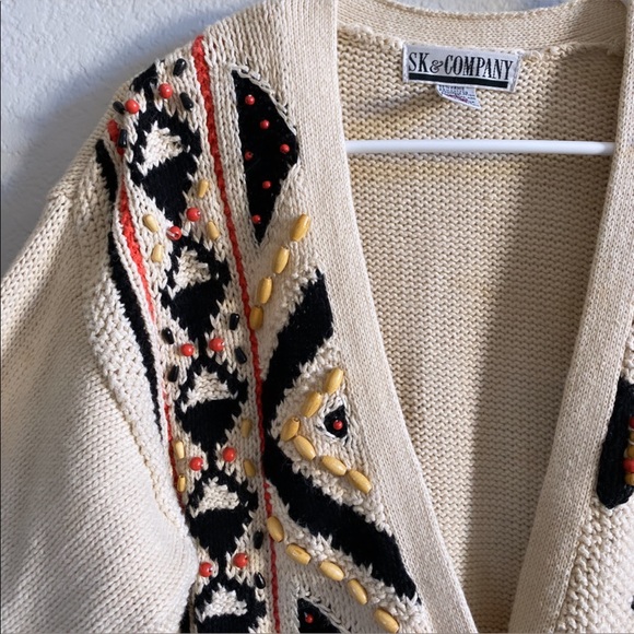 Vintage Tribal Beaded Button Down Cardigan Grandpa Sweater - Picture 7 of 7